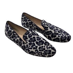 J Crew Georgie Blue Gray Leopard Animal Loafer Ballet Flats Size 7